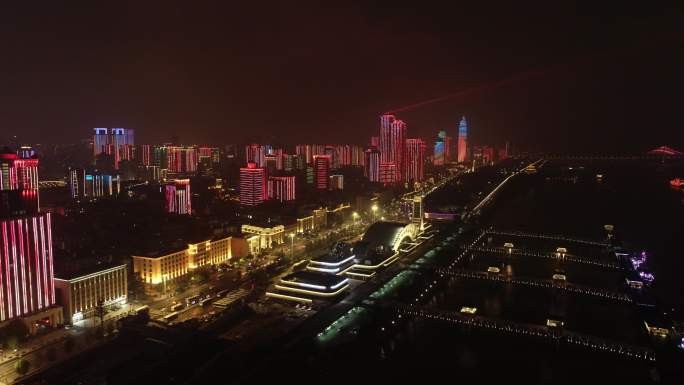4K-航拍武汉沿江大道灯光秀-原素材