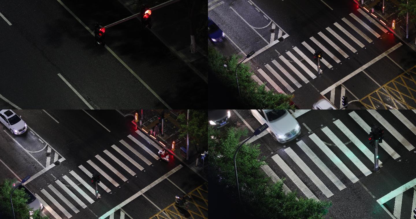 4K高清实拍红路灯路口斑马线人行横道车流