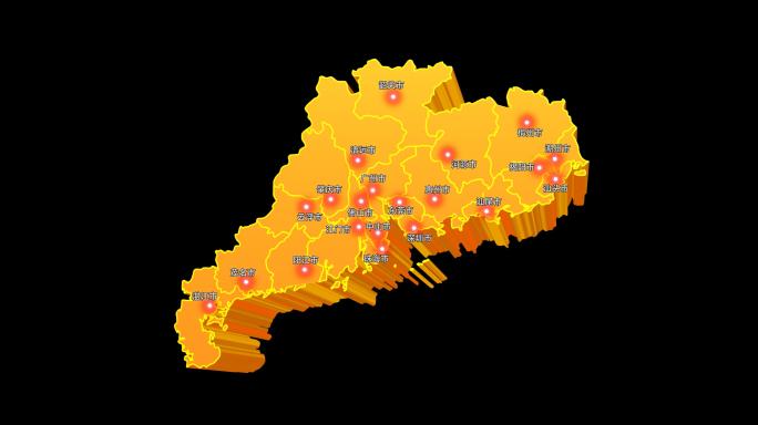 广东省地图三维立体地图区域通道视频金色