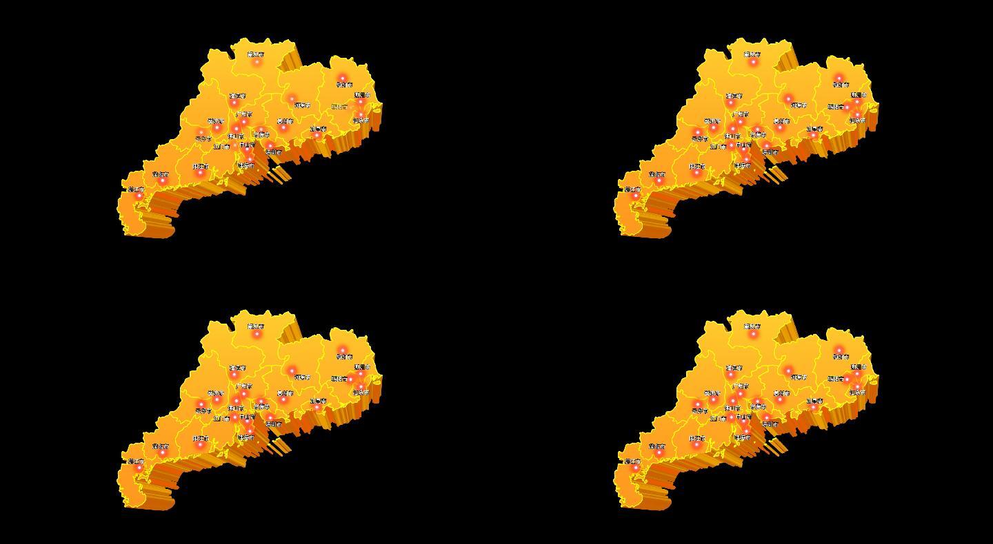 广东省地图三维立体地图区域通道视频金色