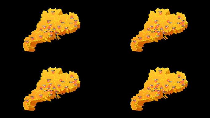 广东省地图三维立体地图区域通道视频金色