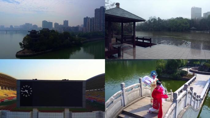 衡阳城市地标建筑日出延时航拍