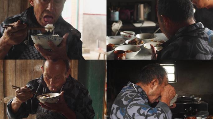 农村老人吃饭，农村生活纪实4k视频素材