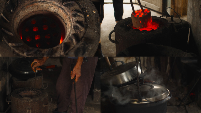 农村使用煤灶煤炉煮饭炒菜4k视频素材