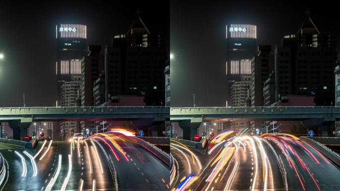 8k兰州义乌小西湖天桥车流夜景延时
