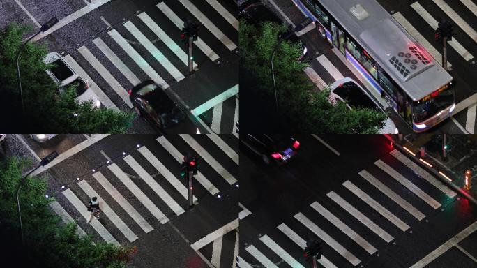 4k高清实拍红路灯路口斑马线人行横道车流