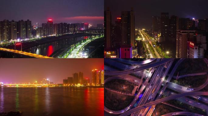 航拍延时拍摄城市霓虹衡阳夜景