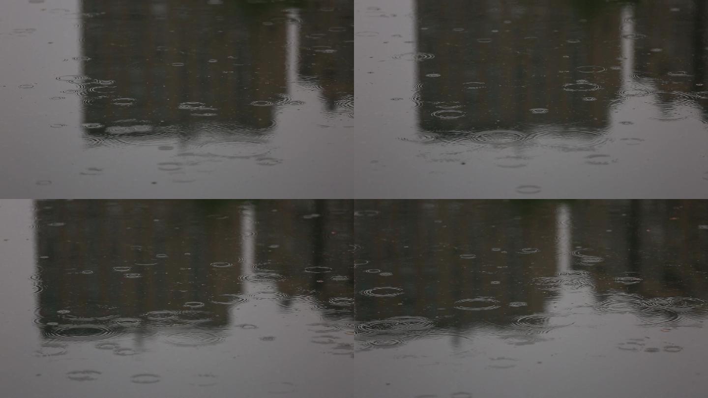 雨点打在湖面上空镜头