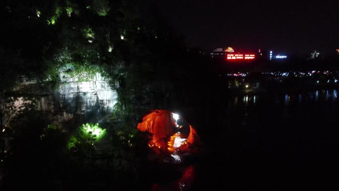 桂林象鼻山夜晚航拍最新4k夜景