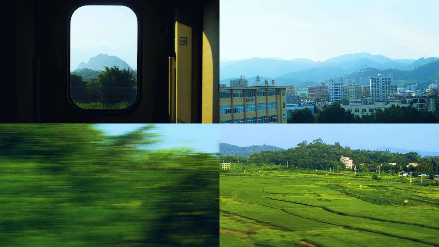 高铁动车窗外田野风景4k视频素材