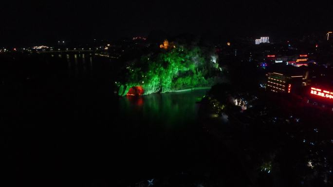 桂林象鼻山夜晚航拍最新4k夜景