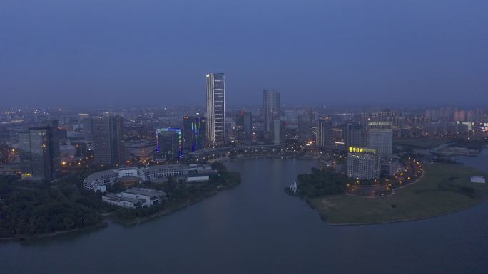 4K-原素材-苏州月亮湾夜景航拍