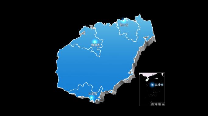 海南省地图三维立体地图区域通道视频蓝色