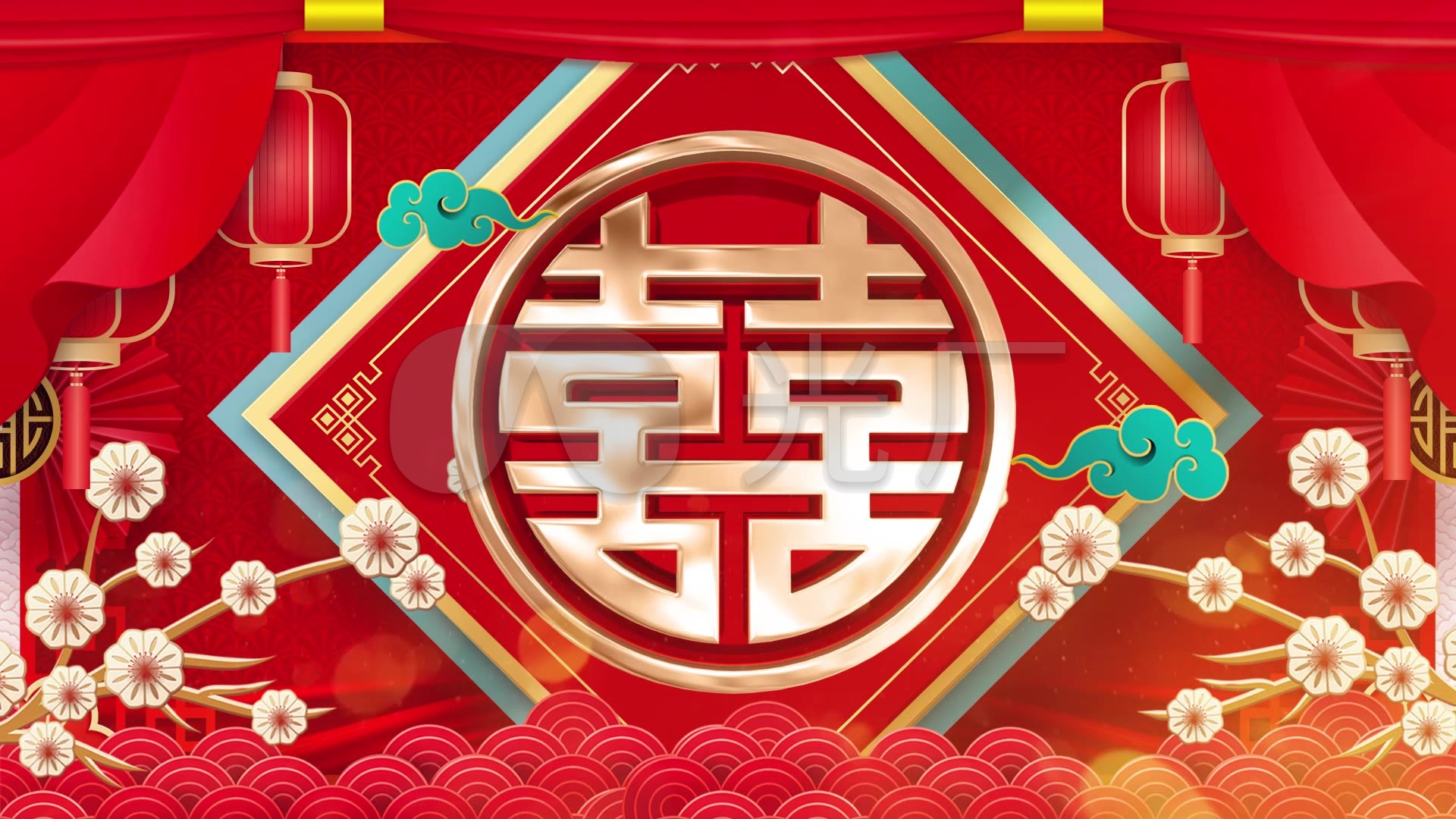 中国风喜庆中式婚礼殿堂led背景视频