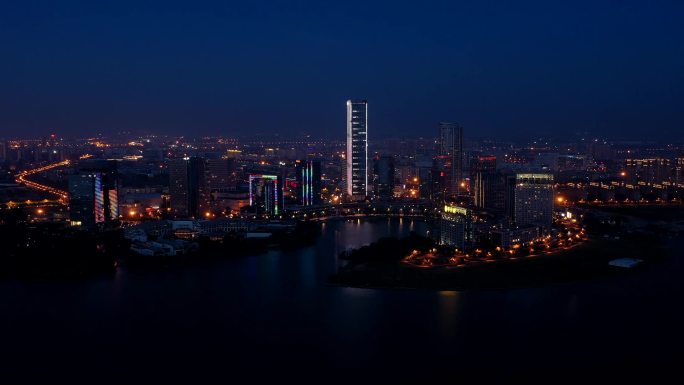 4K-原素材-苏州月亮湾夜景航拍