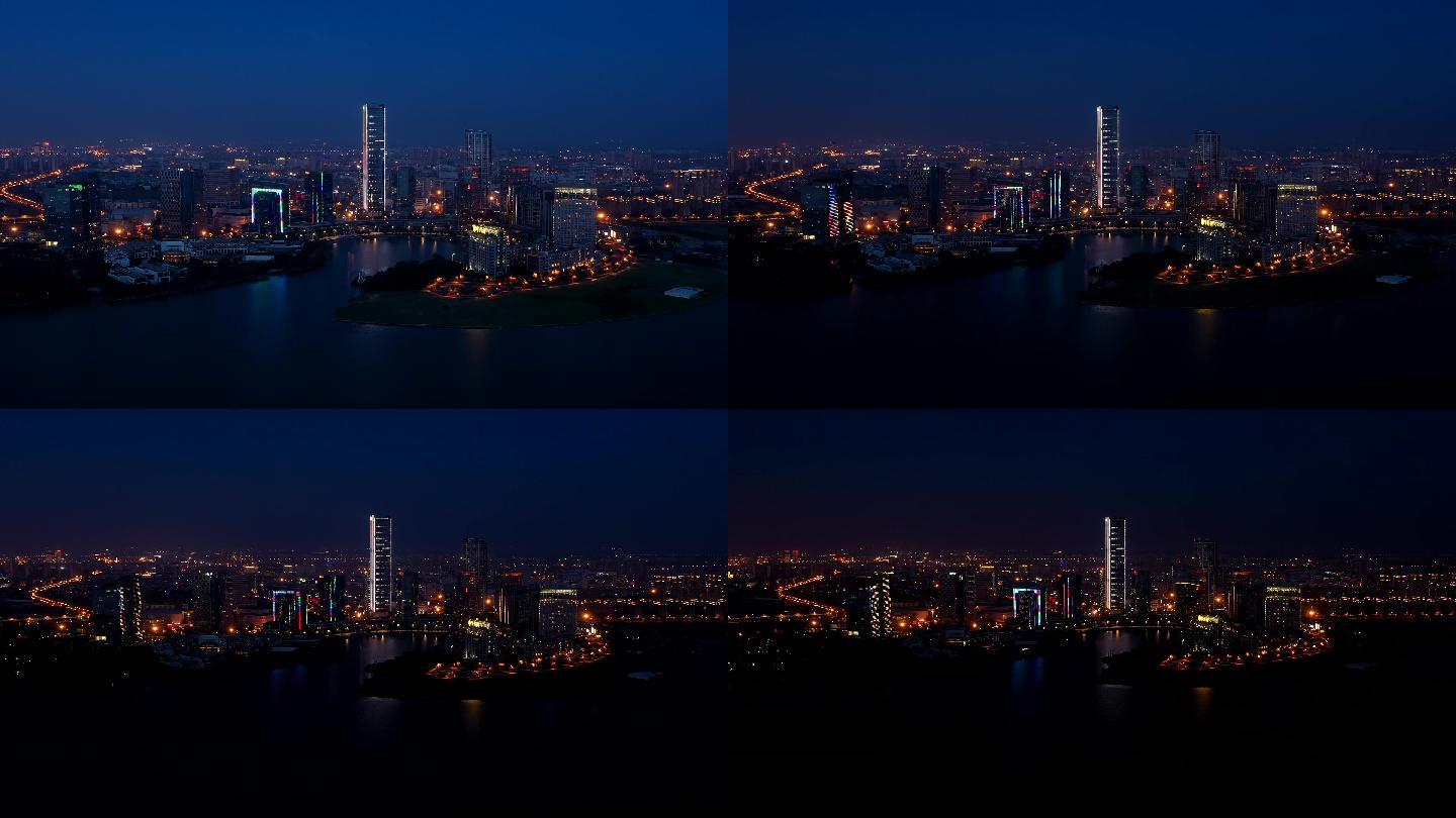 4K-原素材-苏州月亮湾夜景航拍
