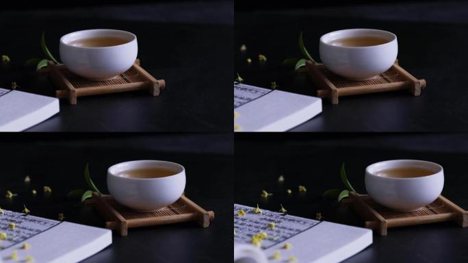 桂花古籍和白瓷茶杯复古中国风茶文化