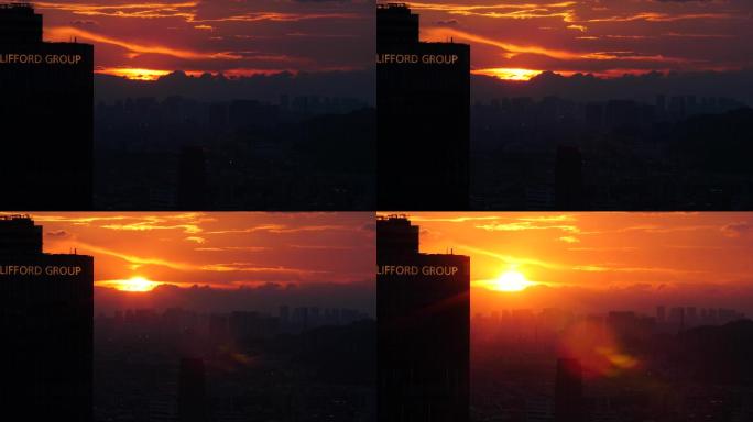 城市日出，太阳升起延时4k视频素材