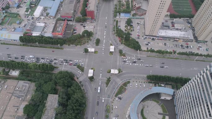 高清-山东-济宁-十字路口-车流航拍延时