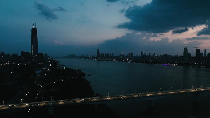 武汉城市长江二桥夜景航拍