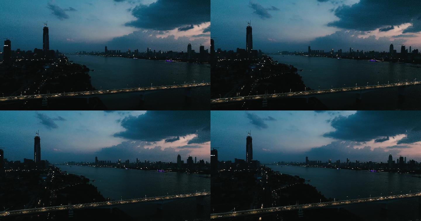 武汉城市长江二桥夜景航拍