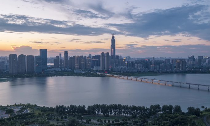 武汉城市沙湖天空沙湖桥延时