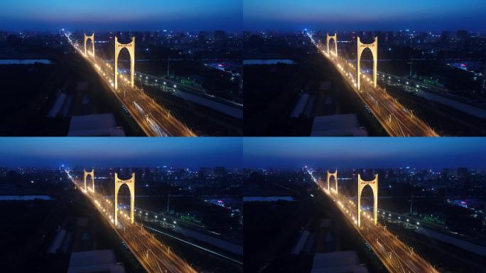 山东-济宁-如意大桥-夜景航拍延时