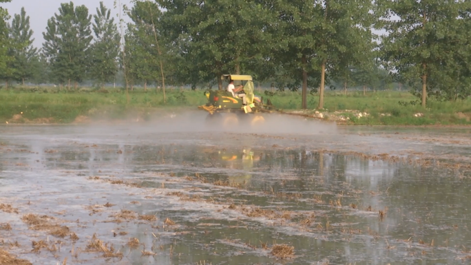 水稻田喷施除草剂农药机械作业