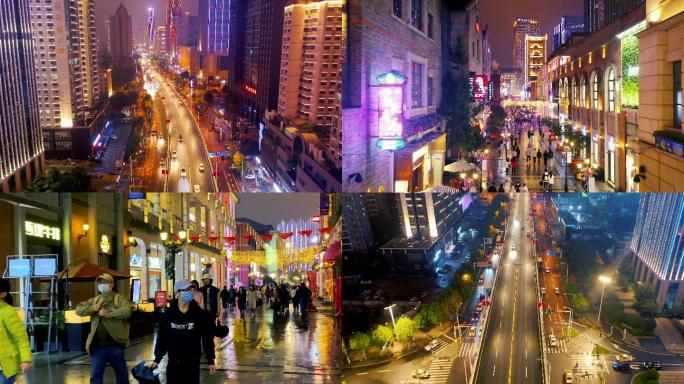 4k武汉城市商业街夜景航拍