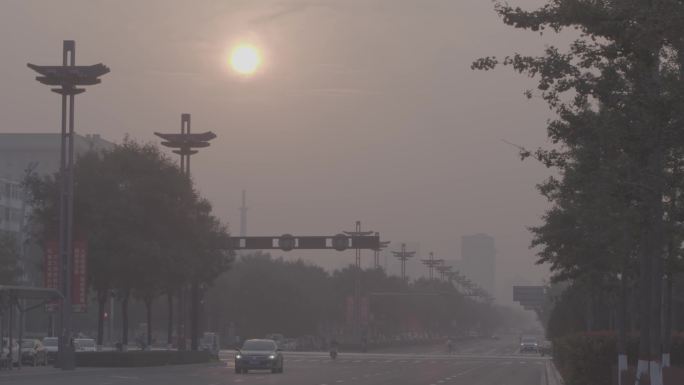 车流 日出 雾霾 城市道路 城市