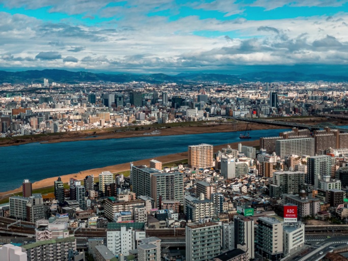 日本大阪城市海景延时