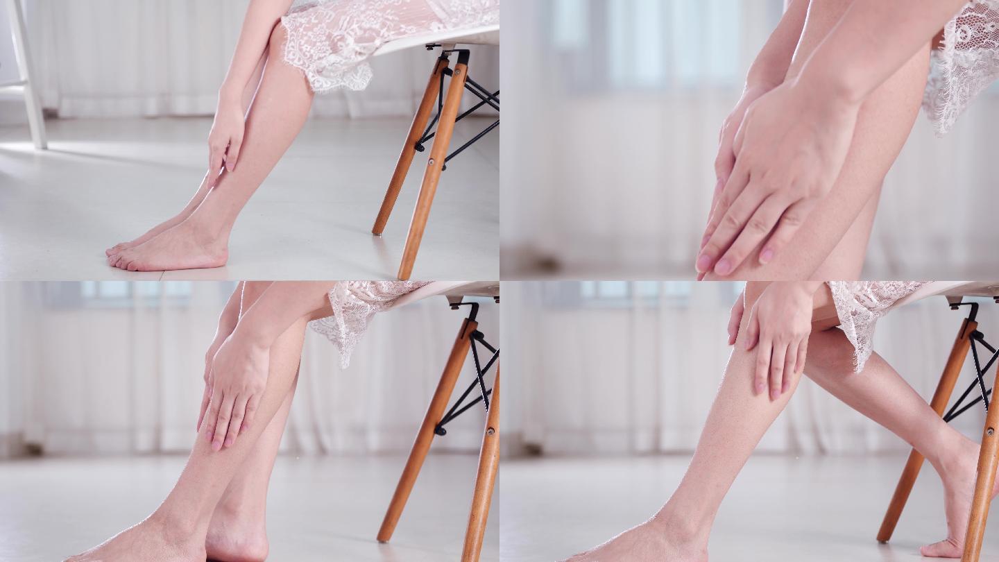 美腿护理护肤擦护肤品4k视频素材