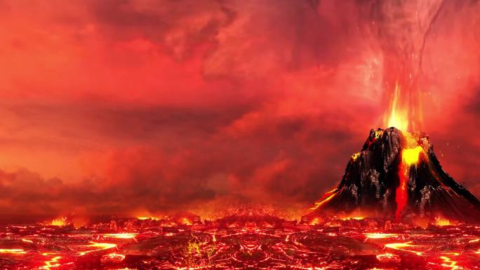 火山爆发岩浆火海动态视频