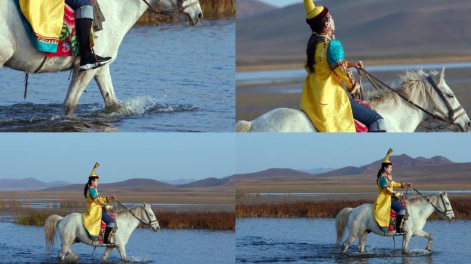 骑白马的蒙古族女孩