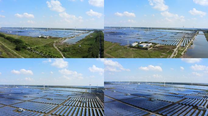 【4K】航拍太阳能电池和风力发电机