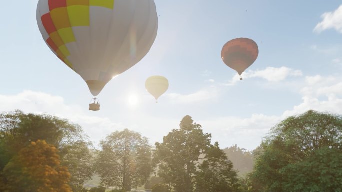 户外热气球升空三维动画
