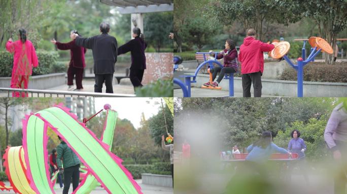 社区小区公园晨练，太极拳，休闲，打乒乓球