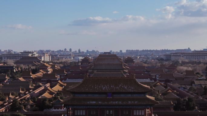 北京故宫白塔延时首钢大桥落日城市实景