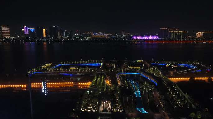 4k杭州城市夜景灯光秀航拍