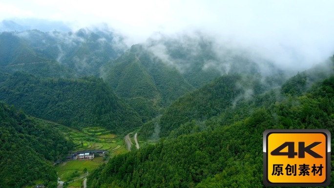 高山云雾农田航拍4K