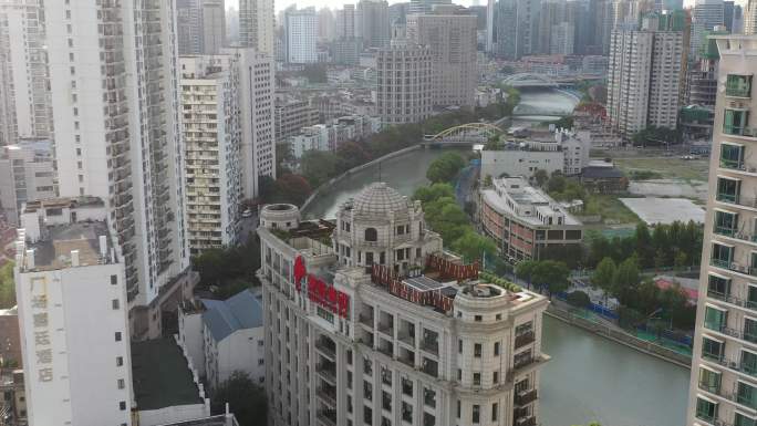 4K原素材-航拍上海苏州河及沿岸建筑