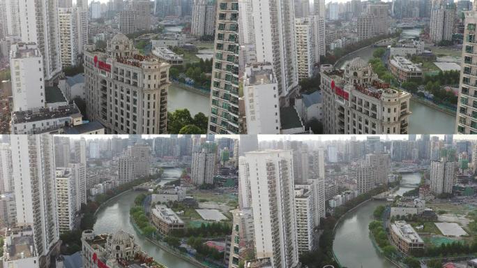 4K原素材-航拍上海苏州河及沿岸建筑