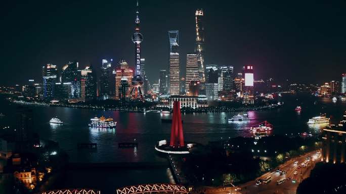 上海外滩三件套夜景4K原创
