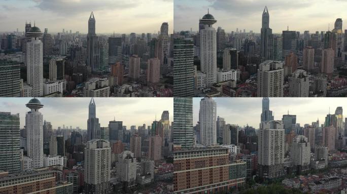 4K原素材-航拍上海人民广场商圈城市全景
