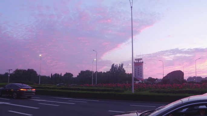 4K-原素材-夕阳下道路街景