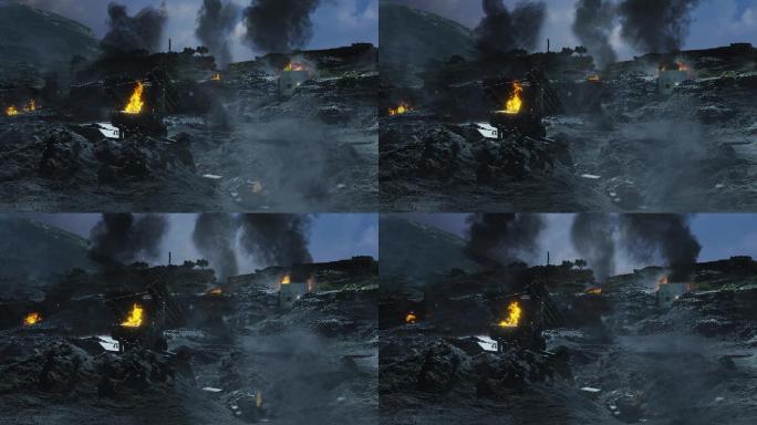 原创4K战场废墟燃烧灾难场景视频