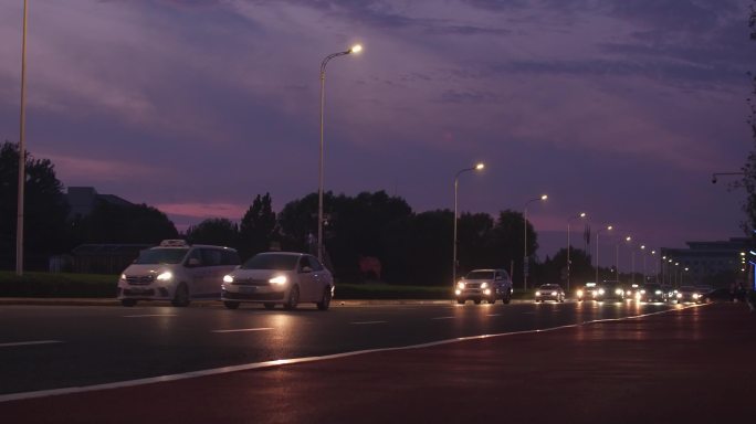 4K-原素材-夕阳下道路