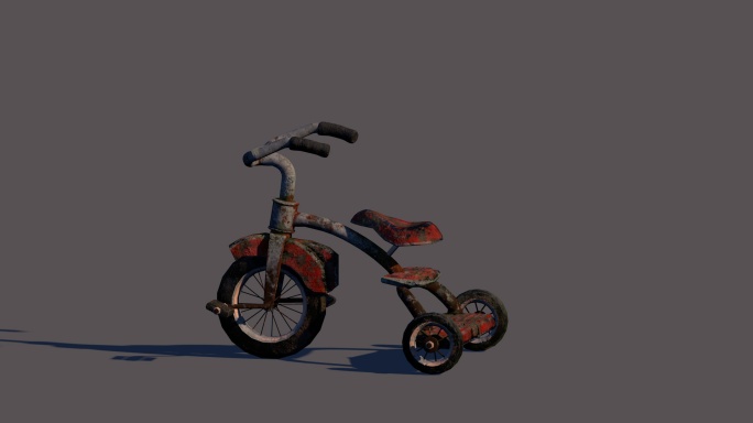 一款上锈的儿童自行车c4d模型
