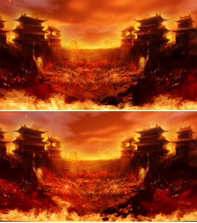 古代战争战场城楼战火场景