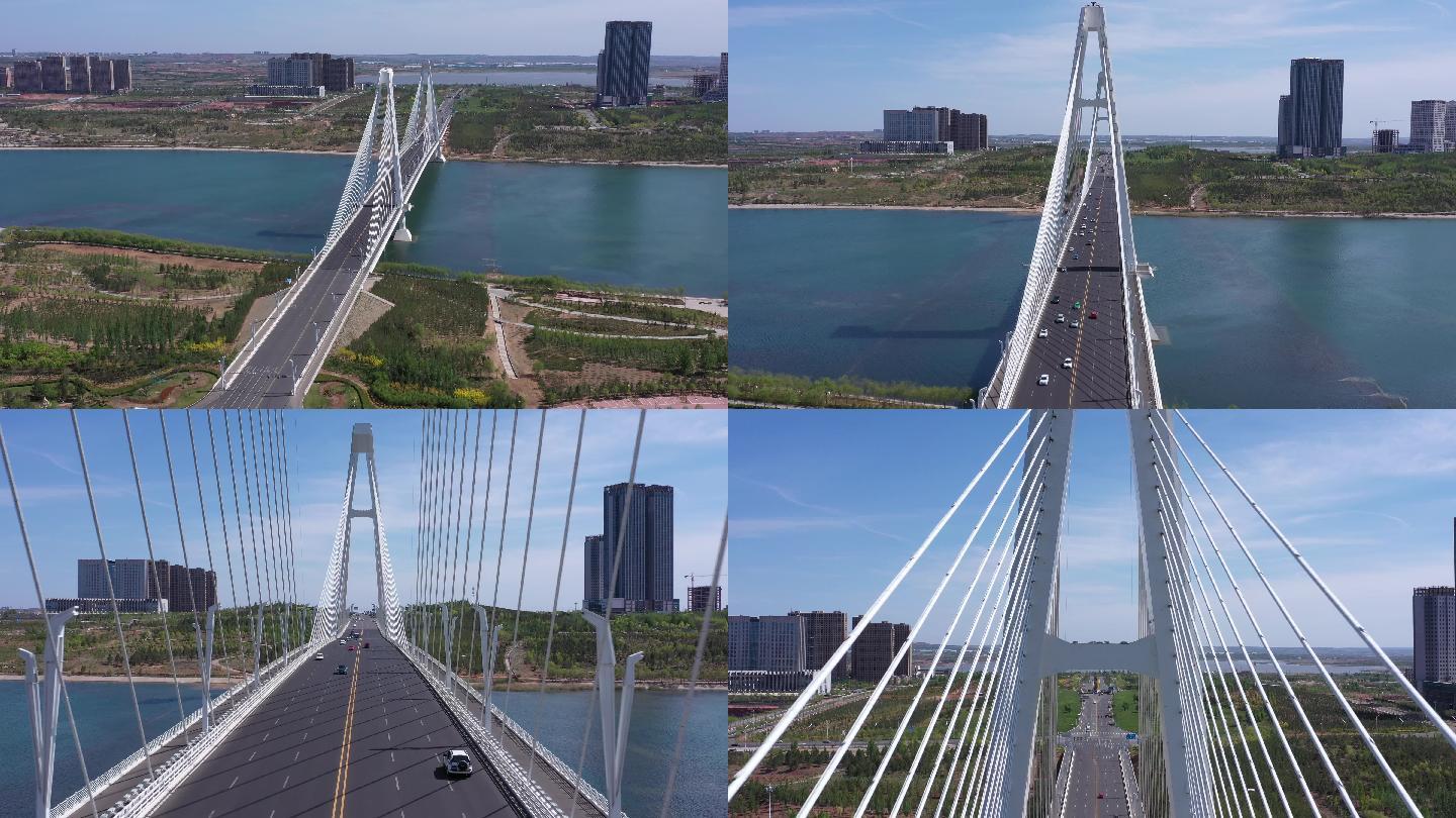 4K-原素材-鄂尔多斯大桥航拍